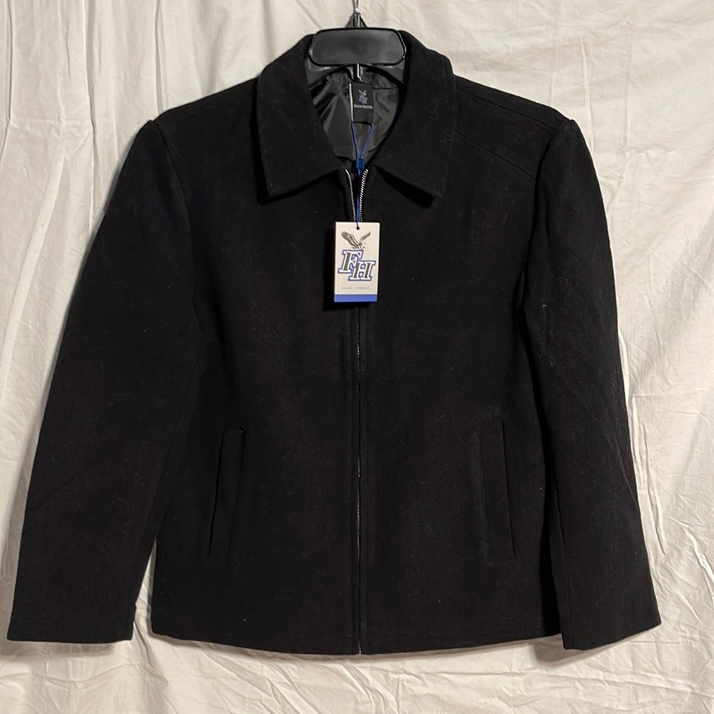 Falcon Hilltop Black Jacket Mens Small Wool Blend Nwt New Office Dressy Zip Up
